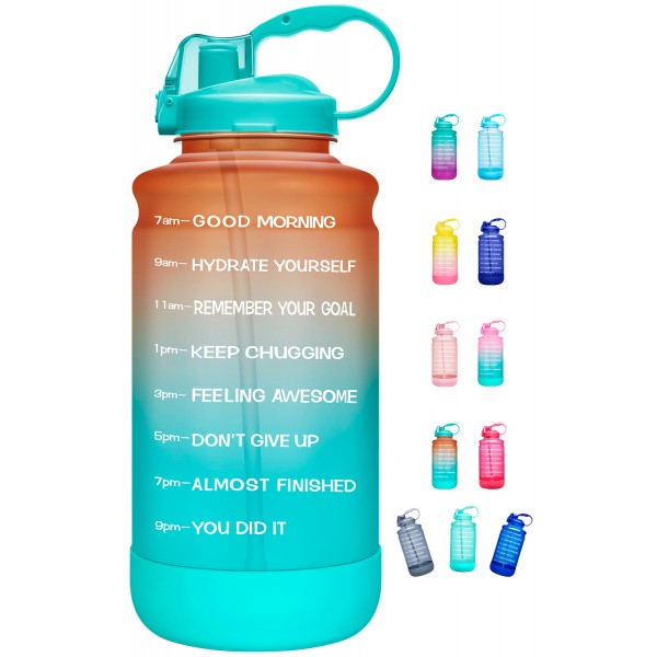 1 Gallon - 128 oz. Giant Water Bottle with Handle and Measurement Scale &  Straw