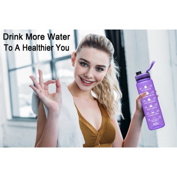 Elvira 32oz Large Water Bottle with Motivational Time Marker & Removable Strainer,Fast Flow BPA Free Non-Toxic for Fitness, Gym and Outdoor Sports